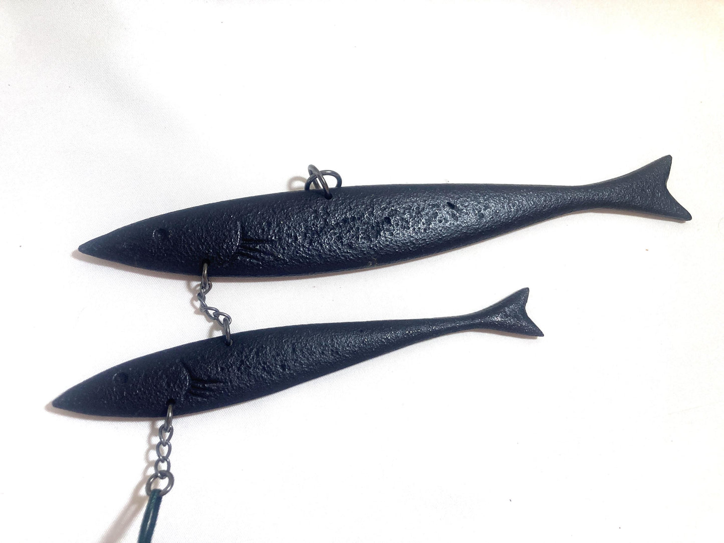Cast iron wind chime (fuurin) - two fish on a hook