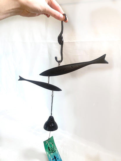 Cast iron wind chime (fuurin) - two fish on a hook