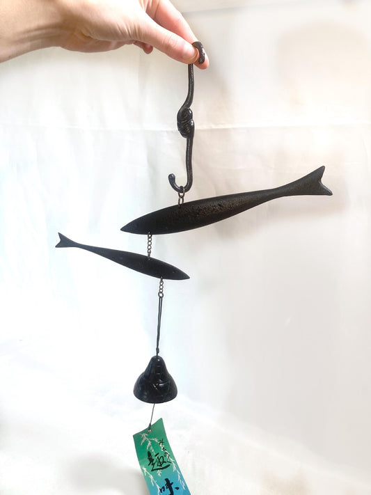 Cast iron wind chime (fuurin) - two fish on a hook
