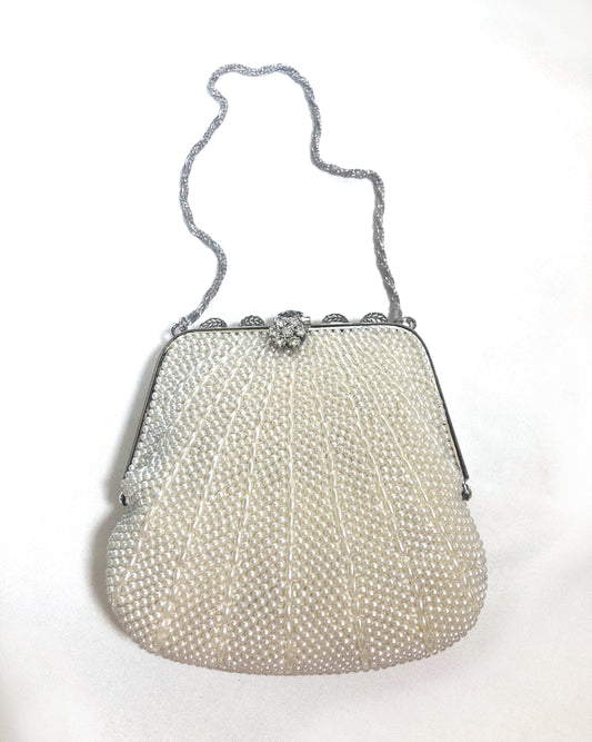 Miniature beaded kimono handbag - pearls with a rhinestone accent
