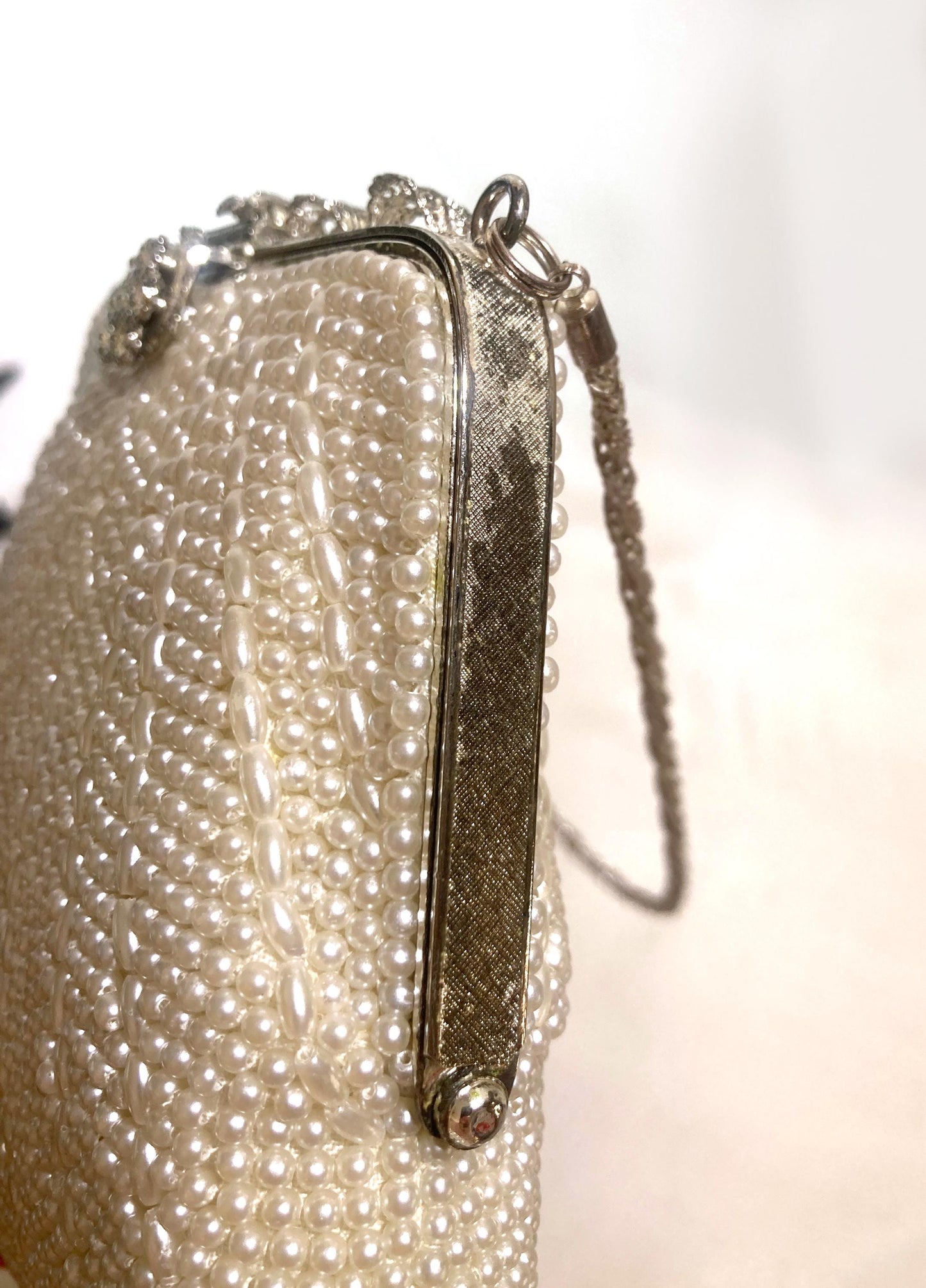 Miniature beaded kimono handbag - pearls with a rhinestone accent