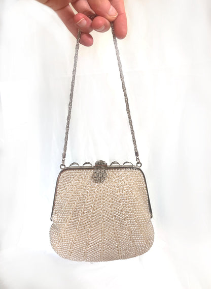 Miniature beaded kimono handbag - pearls with a rhinestone accent