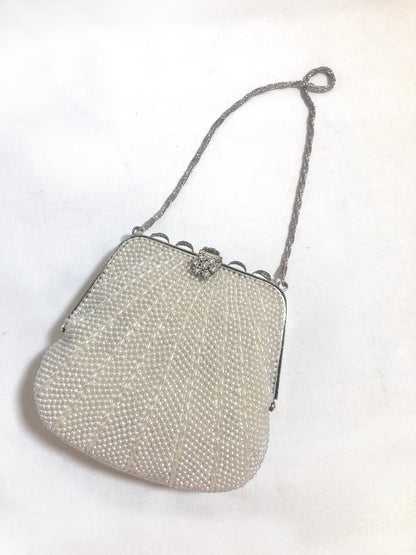 Miniature beaded kimono handbag - pearls with a rhinestone accent