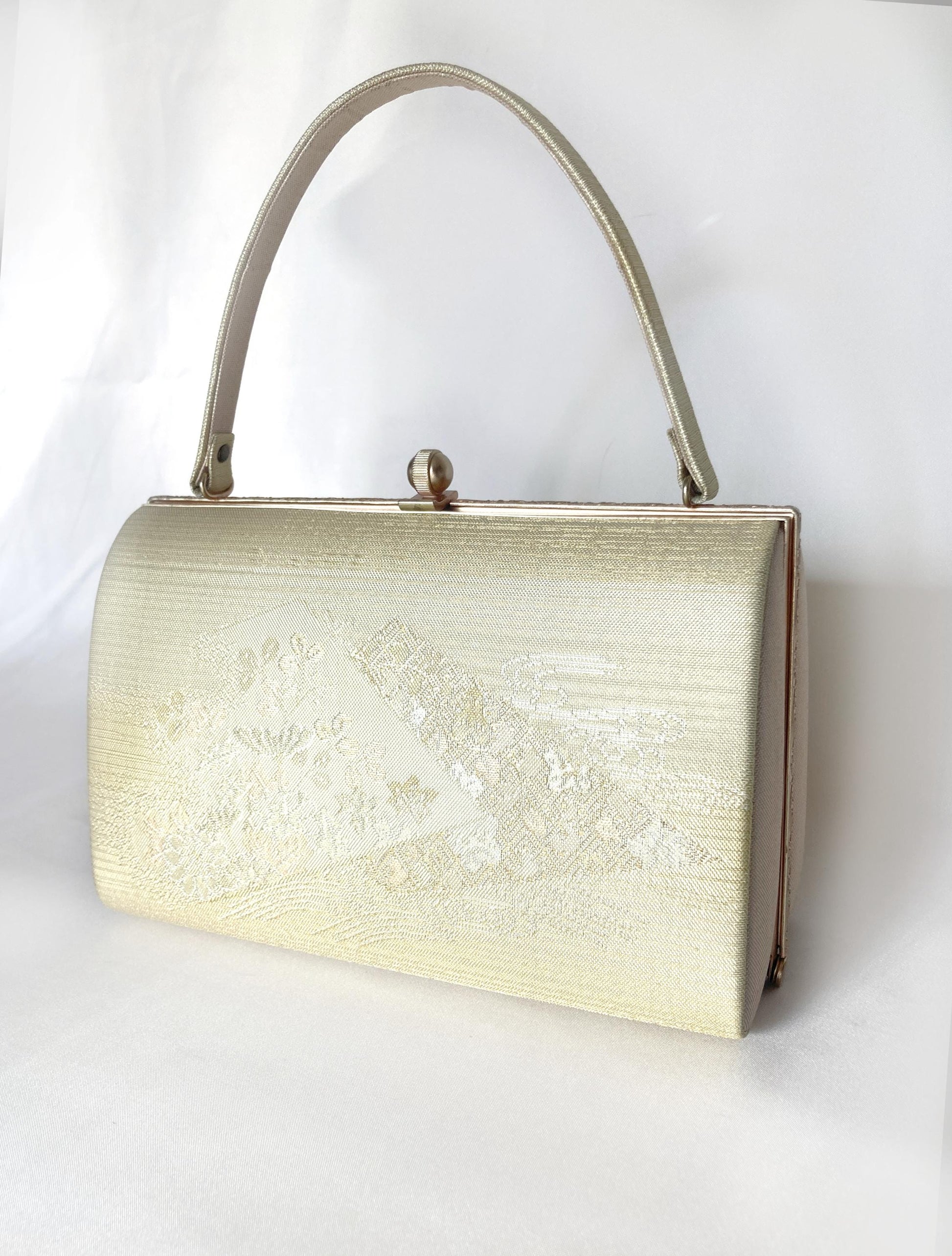 Vintage kimono handbag - metallic golden with a subtle floral motif