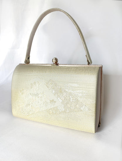 Vintage kimono handbag - metallic golden with a subtle floral motif