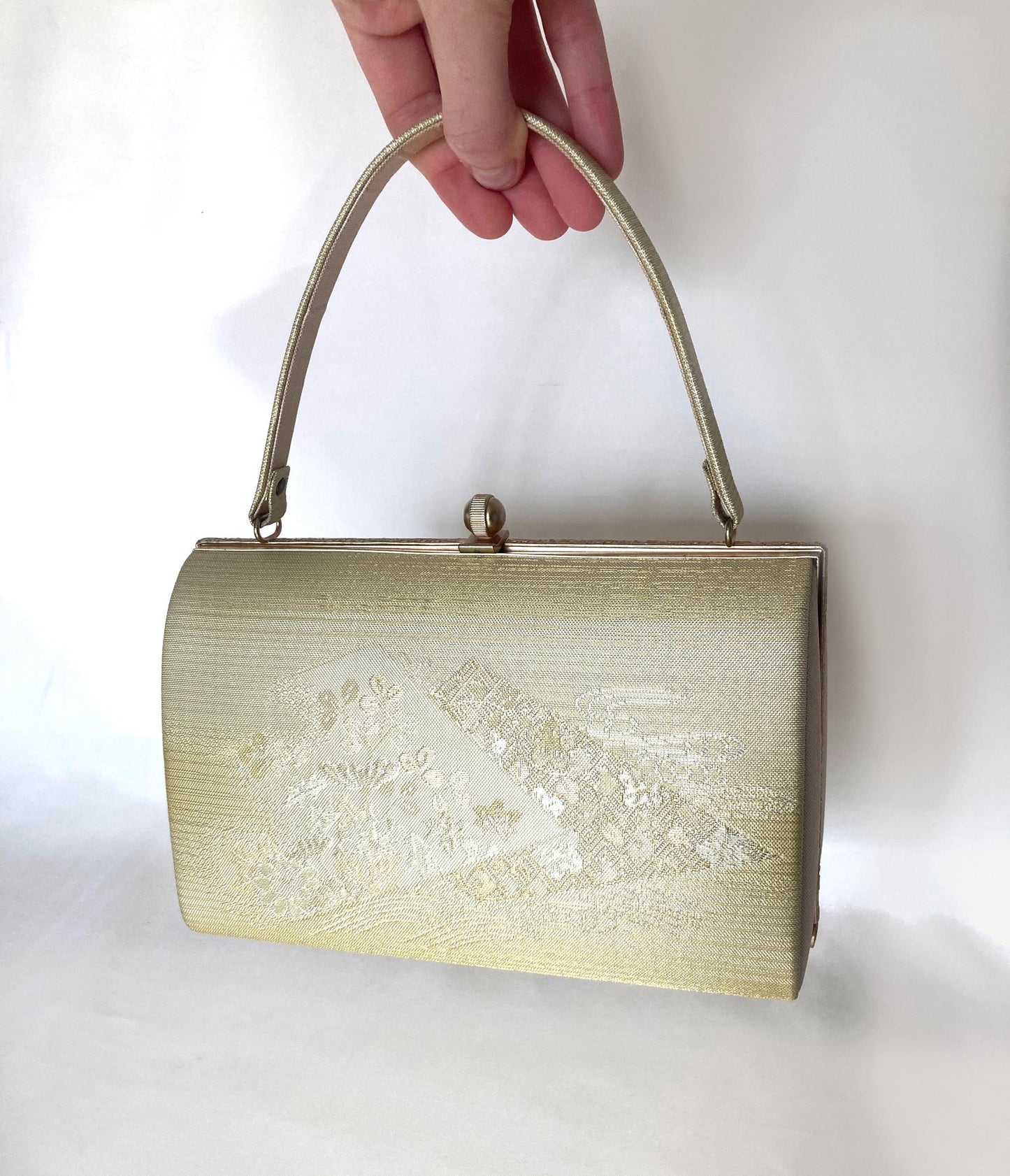 Vintage kimono handbag - metallic golden with a subtle floral motif