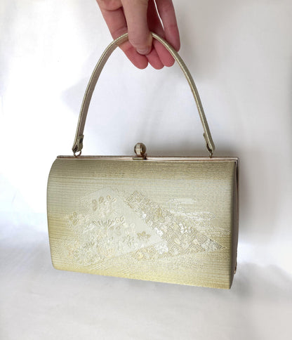 Vintage kimono handbag - metallic golden with a subtle floral motif