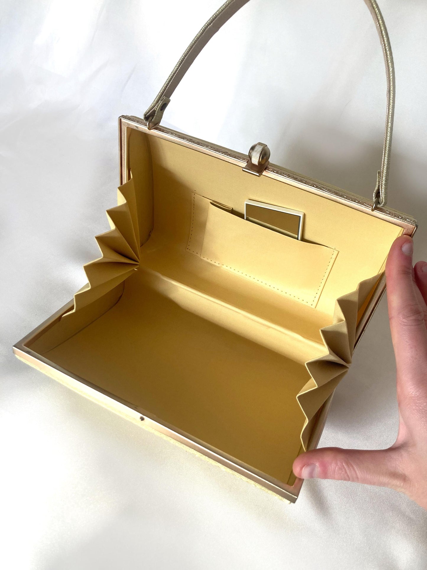 Vintage kimono handbag - metallic golden with a subtle floral motif