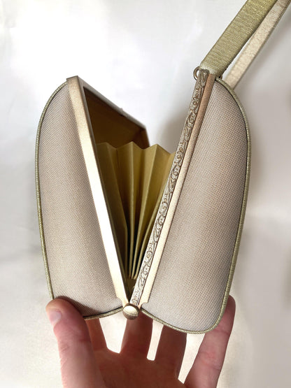Vintage kimono handbag - metallic golden with a subtle floral motif