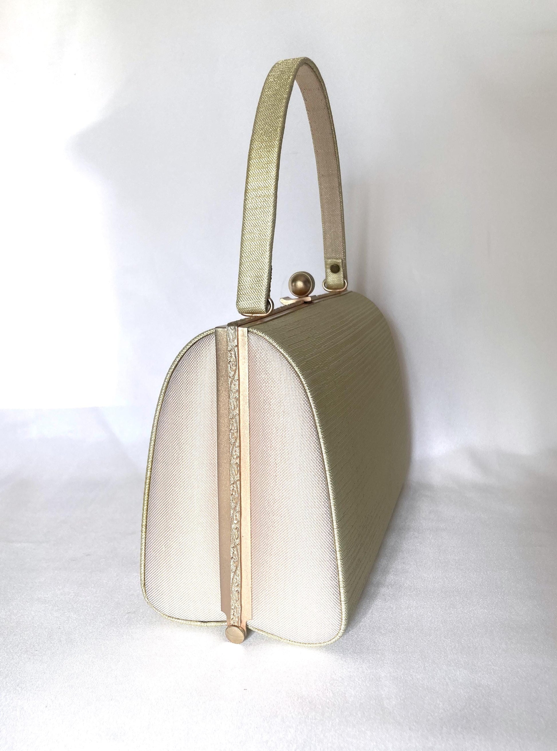 Vintage kimono handbag - metallic golden with a subtle floral motif