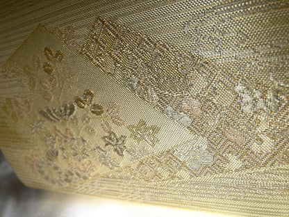 Vintage kimono handbag - metallic golden with a subtle floral motif