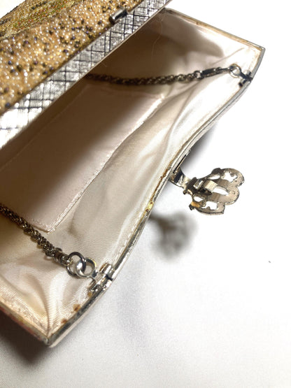 Vintage kimono handbag - two-way brown and beige crane bird