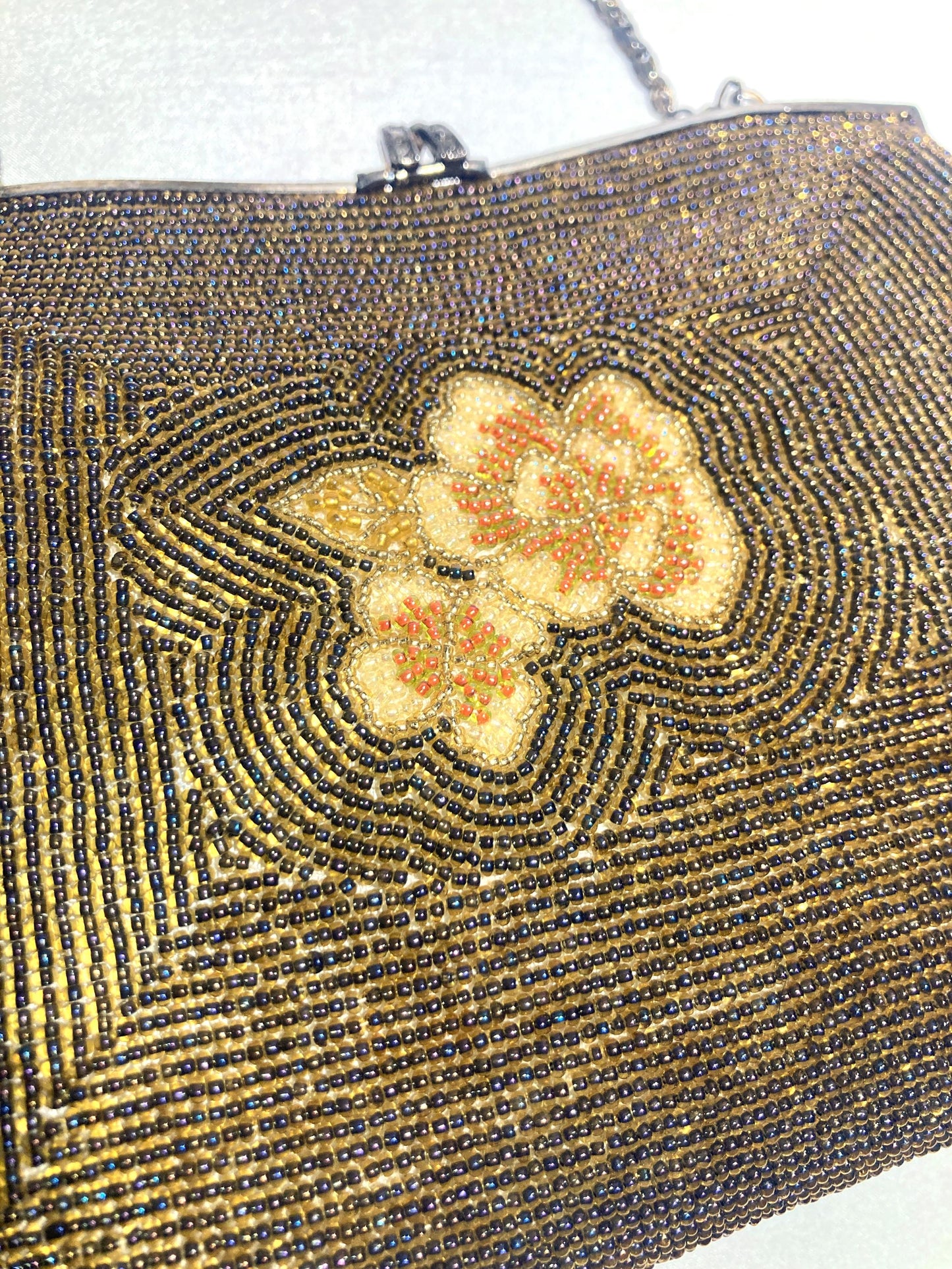 Vintage kimono handbag - two-way brown and beige crane bird