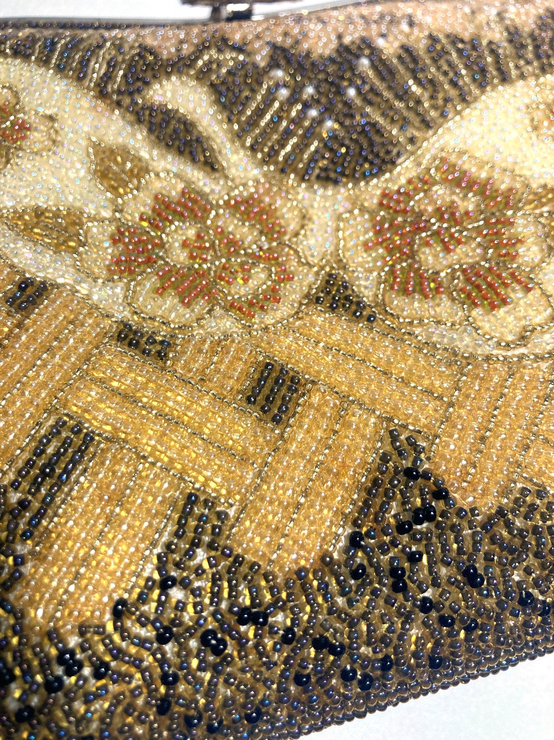 Vintage kimono handbag - two-way brown and beige crane bird