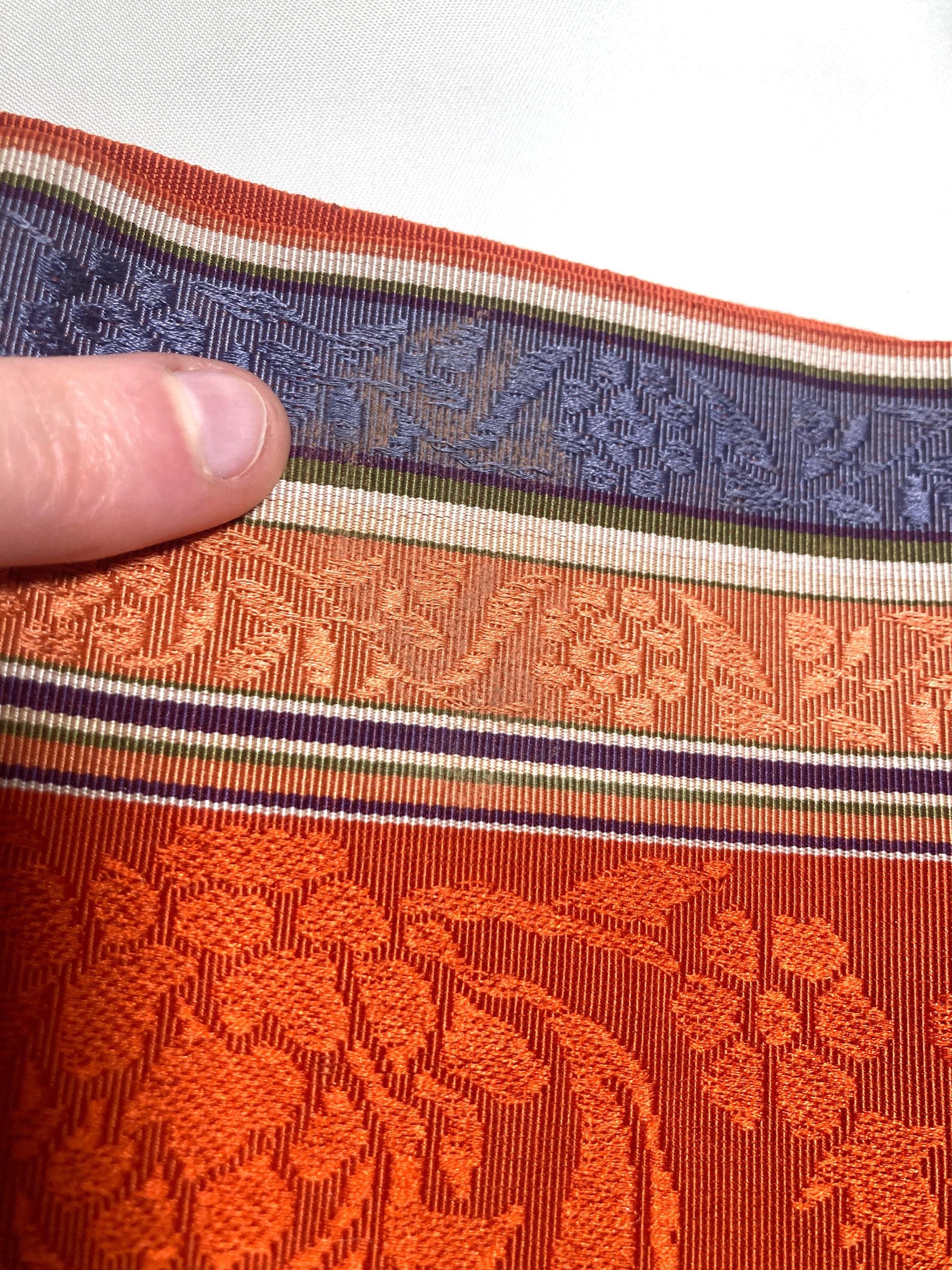 Elegant Japanese hanhaba obi - silk jacquard - red, purple, and beige with floral pattern (B grade)