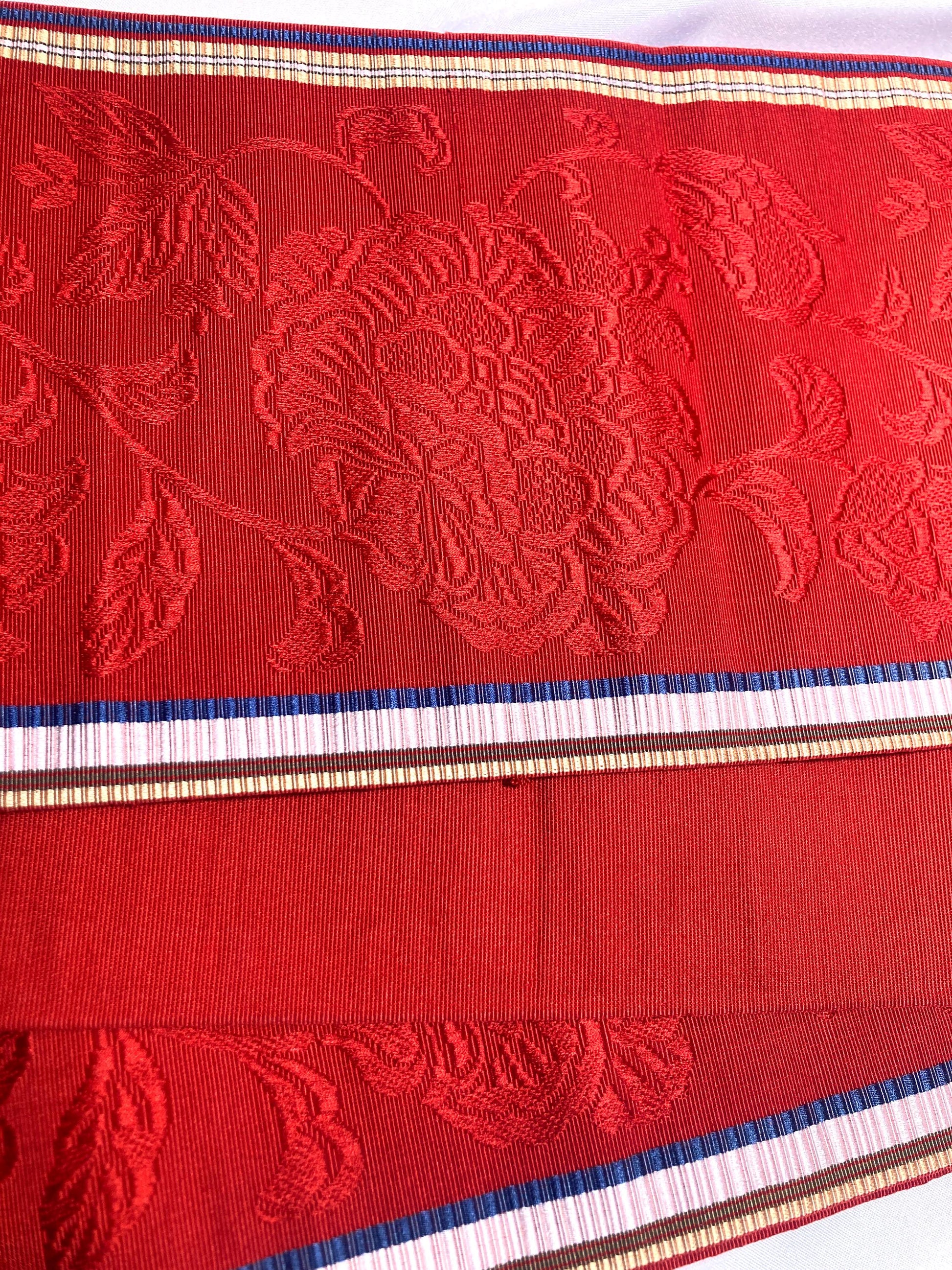 Elegant Japanese hanhaba obi - silk jacquard - red with floral pattern