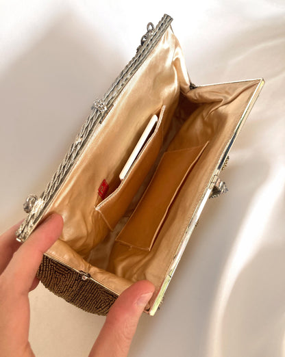 Vintage kimono handbag - bronze and beige lattice