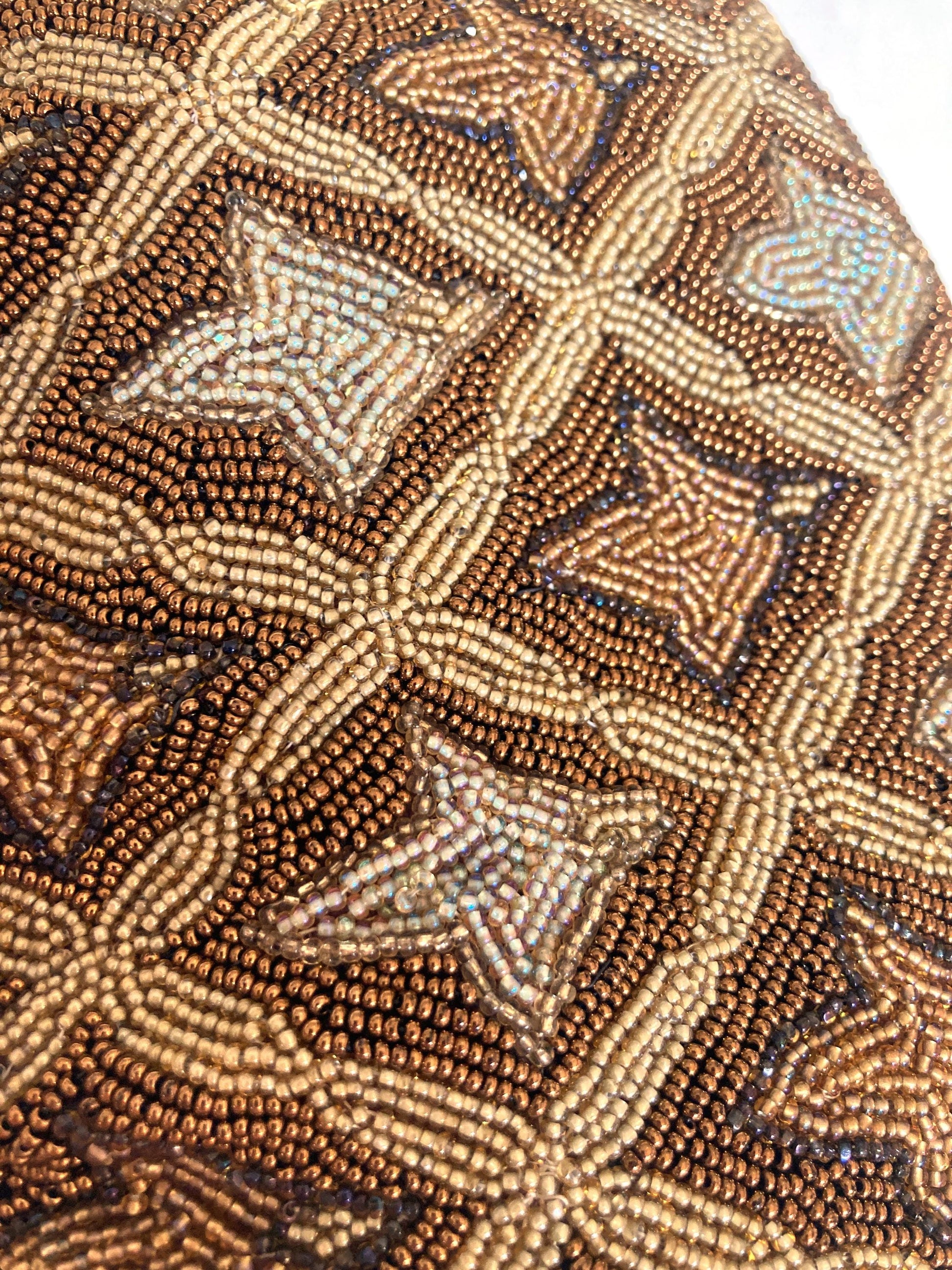 Vintage kimono handbag - bronze and beige lattice