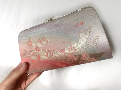 Vintage kimono handbag - two-way metallic pastel pink and pearl