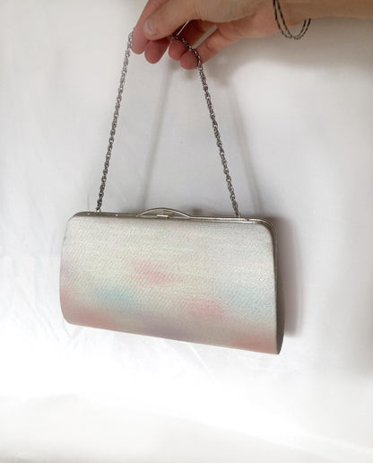 Vintage kimono handbag - two-way metallic pastel pink and pearl