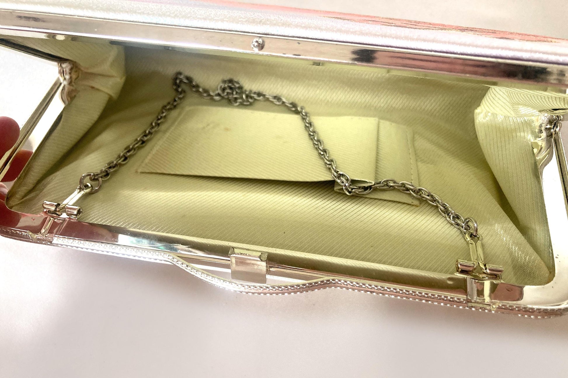 Vintage kimono handbag - two-way metallic pastel pink and pearl