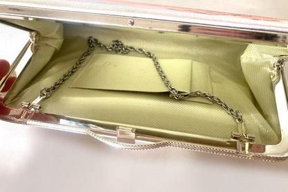 Vintage kimono handbag - two-way metallic pastel pink and pearl