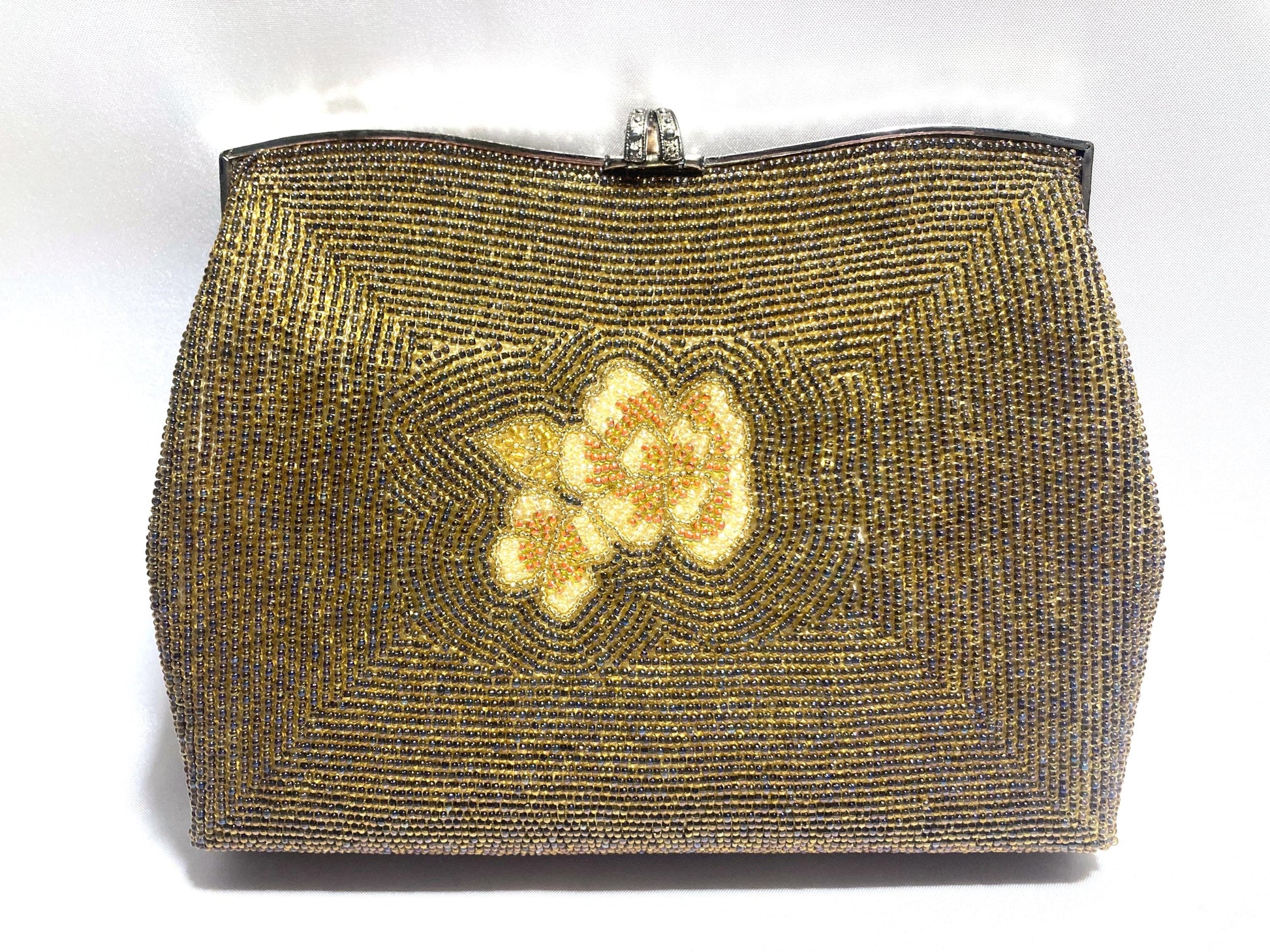 Vintage kimono handbag - two-way brown and beige crane bird