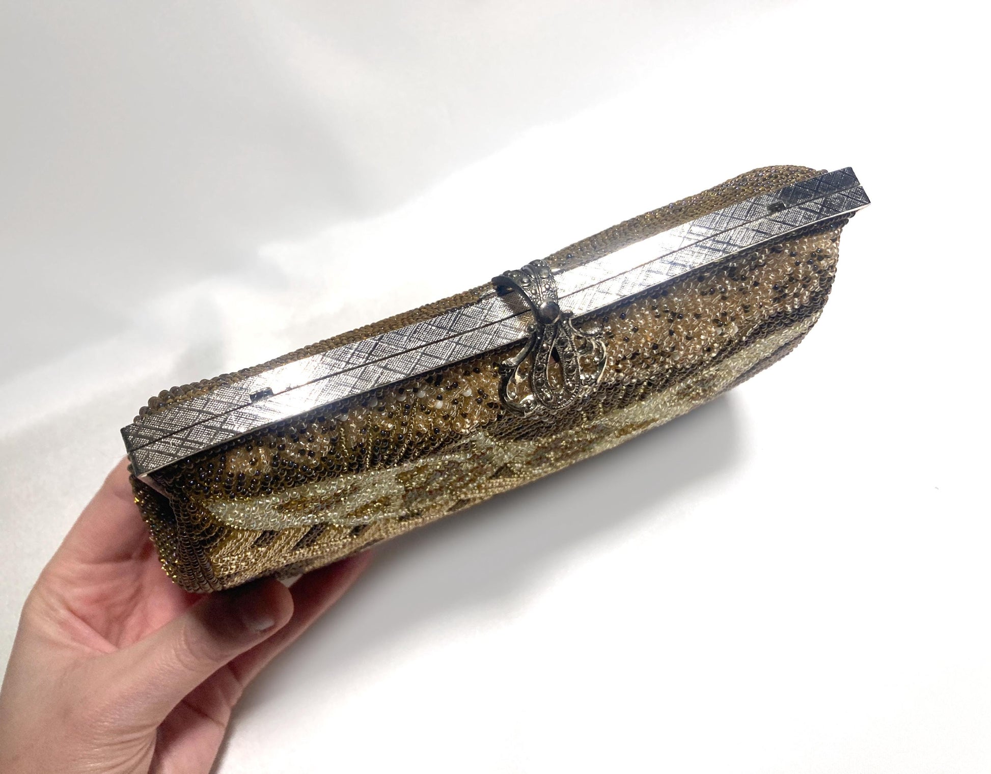 Vintage kimono handbag - two-way brown and beige crane bird