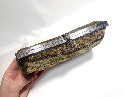 Vintage kimono handbag - two-way brown and beige crane bird