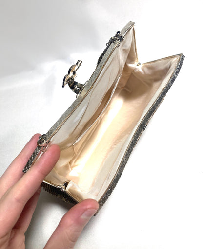 Vintage kimono handbag - two-way brown and beige crane bird