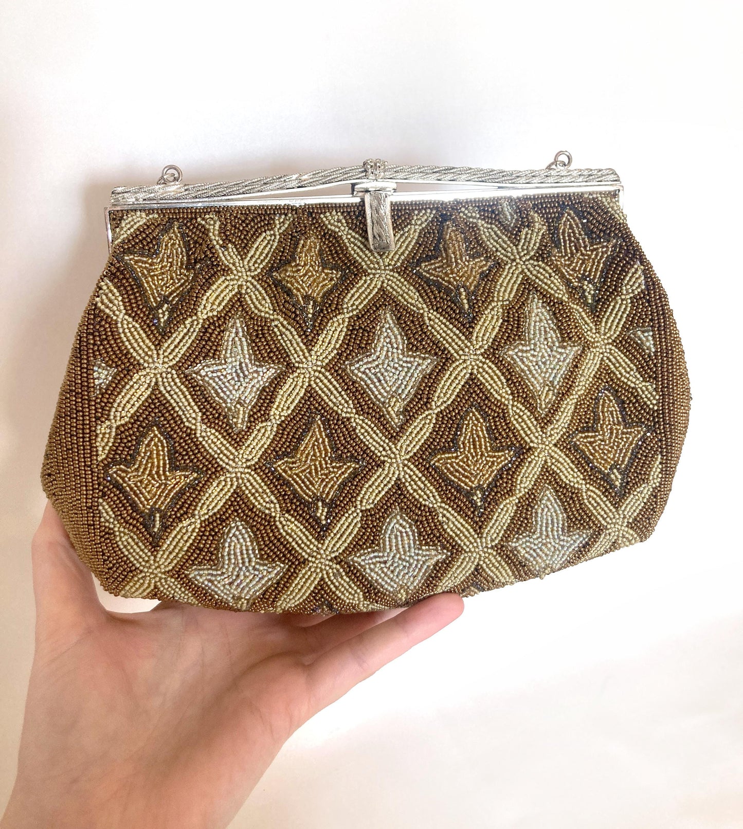 Vintage kimono handbag - bronze and beige lattice
