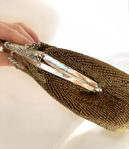 Vintage kimono handbag - bronze and beige lattice