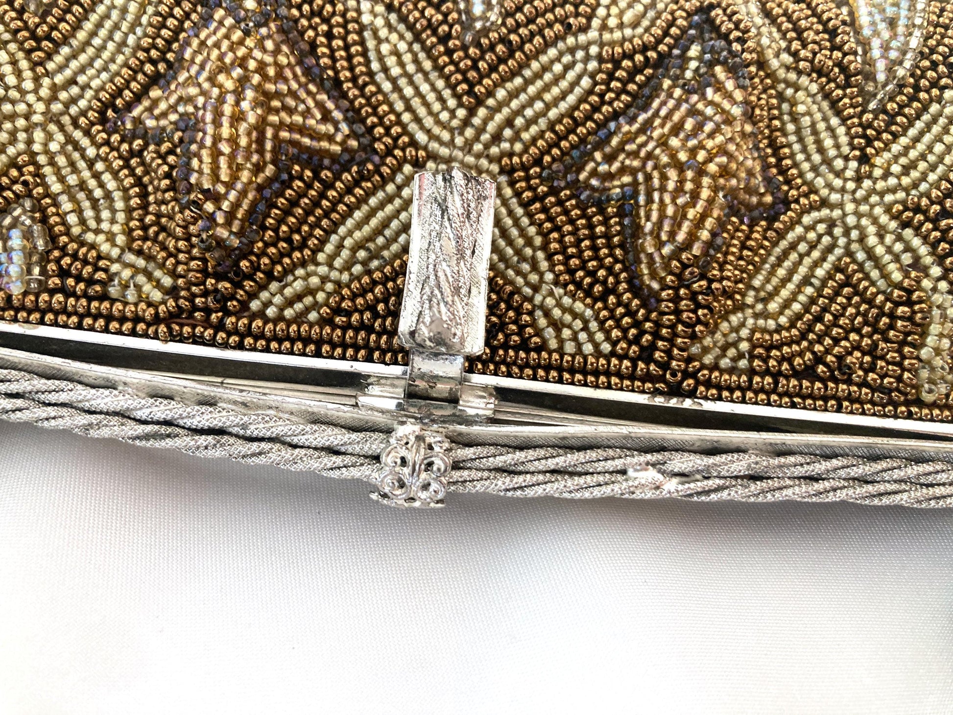 Vintage kimono handbag - bronze and beige lattice