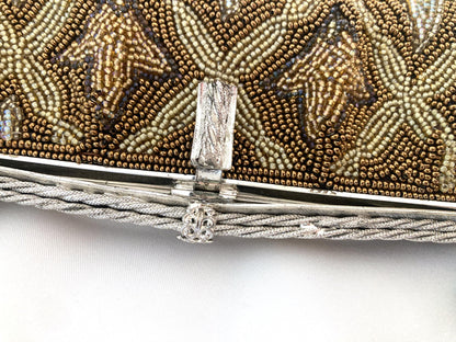 Vintage kimono handbag - bronze and beige lattice