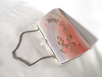 Vintage kimono handbag - two-way metallic pastel pink and pearl