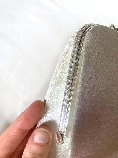 Vintage kimono handbag - two-way metallic pastel pink and pearl