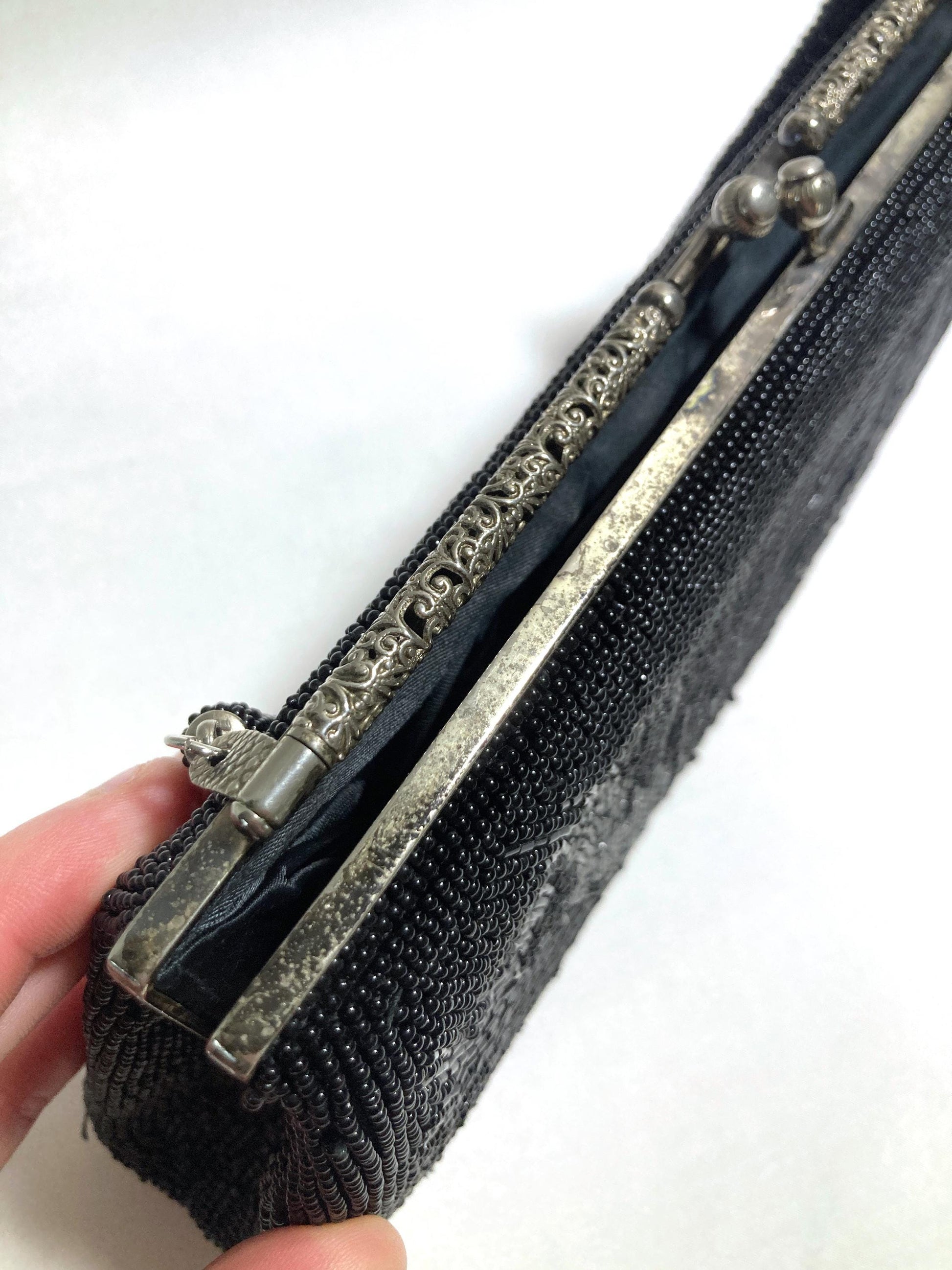 Vintage kimono 2-way handbag - black peacock feathers