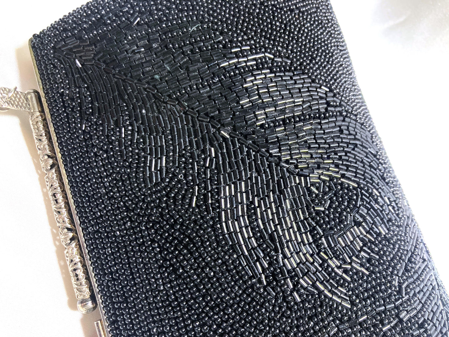 Vintage kimono 2-way handbag - black peacock feathers