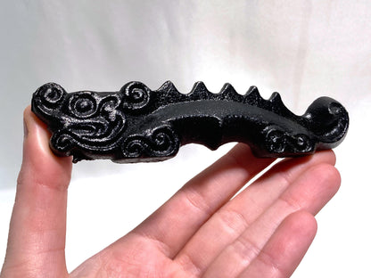 Japanese iron cast paperweight and brush rest - dragon