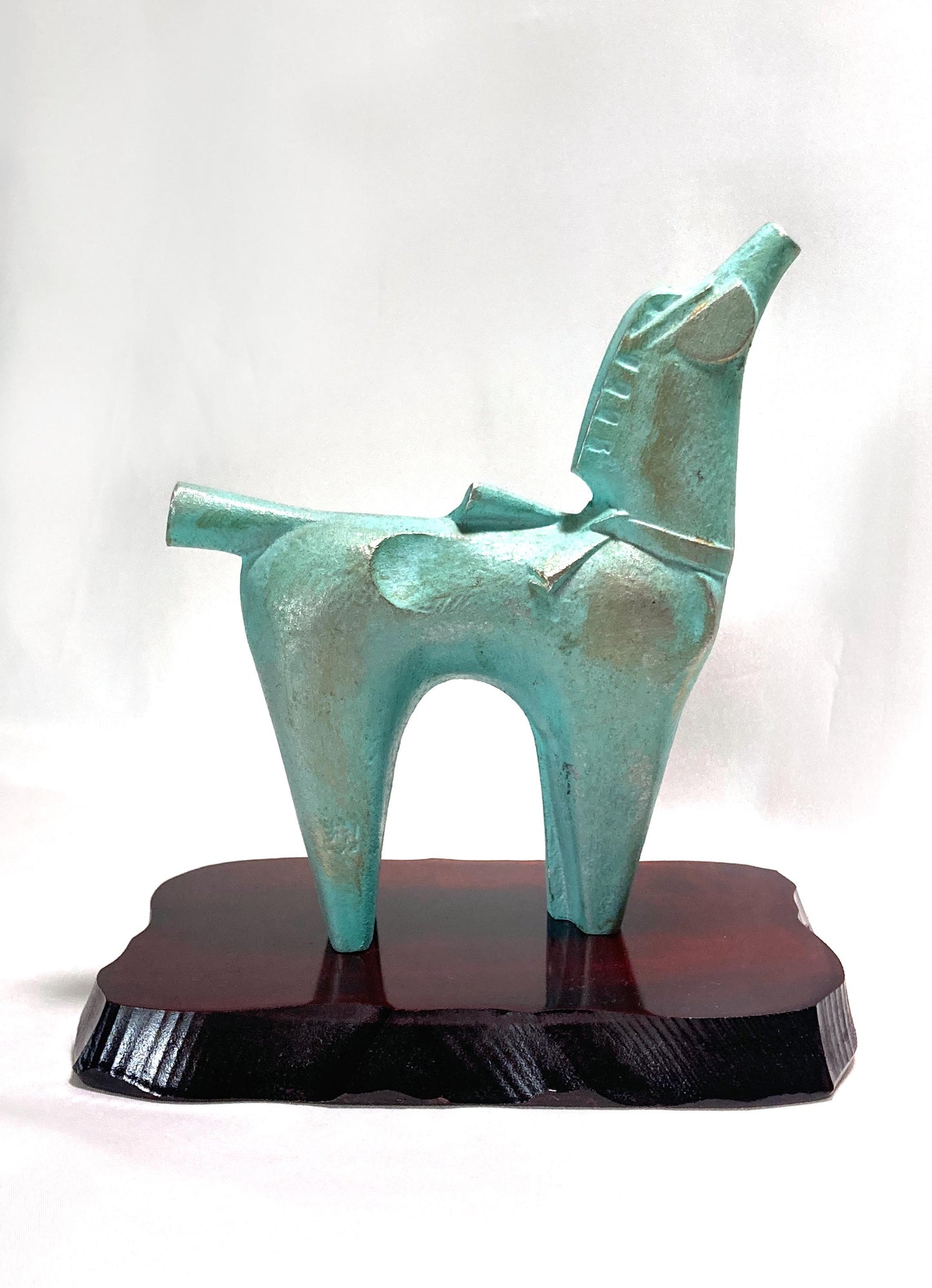Vintage zodiac sign iron cast statuette - horse with a ribbon