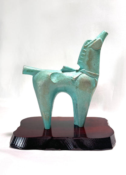 Vintage zodiac sign iron cast statuette - horse with a ribbon