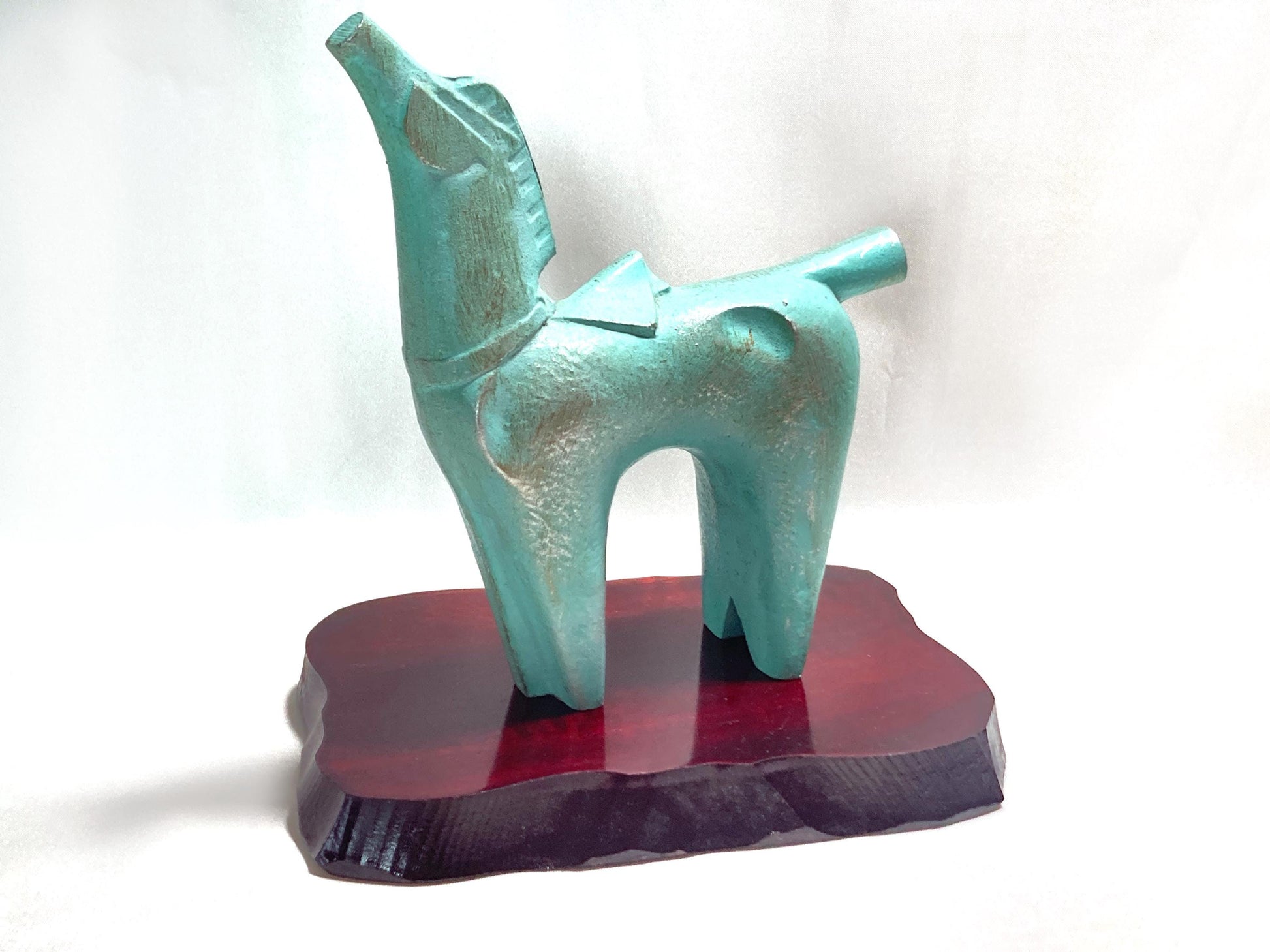 Vintage zodiac sign iron cast statuette - horse with a ribbon