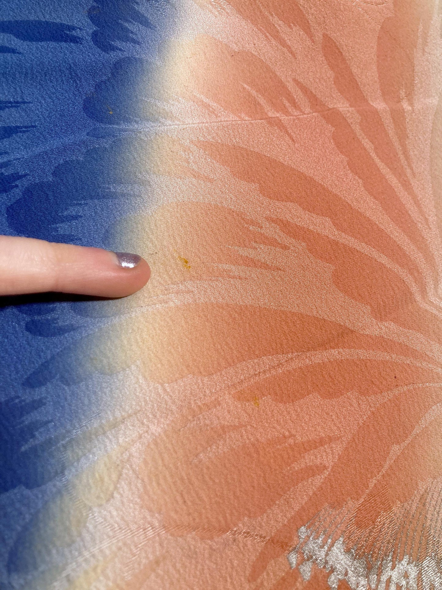 Vintage tanmono - silk kimono fabric bolt - pink and blue stripes with florals