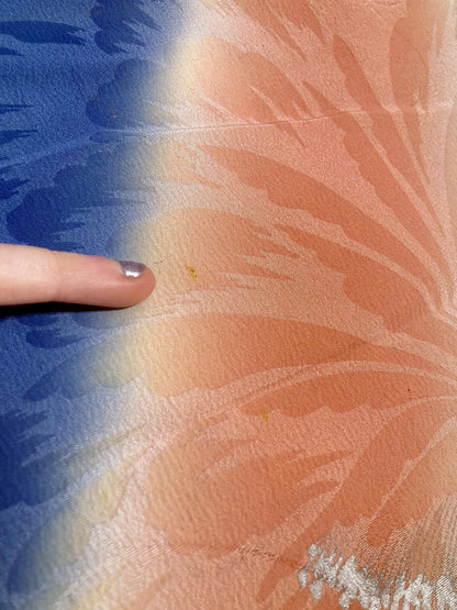 Vintage tanmono - silk kimono fabric bolt - pink and blue stripes with florals