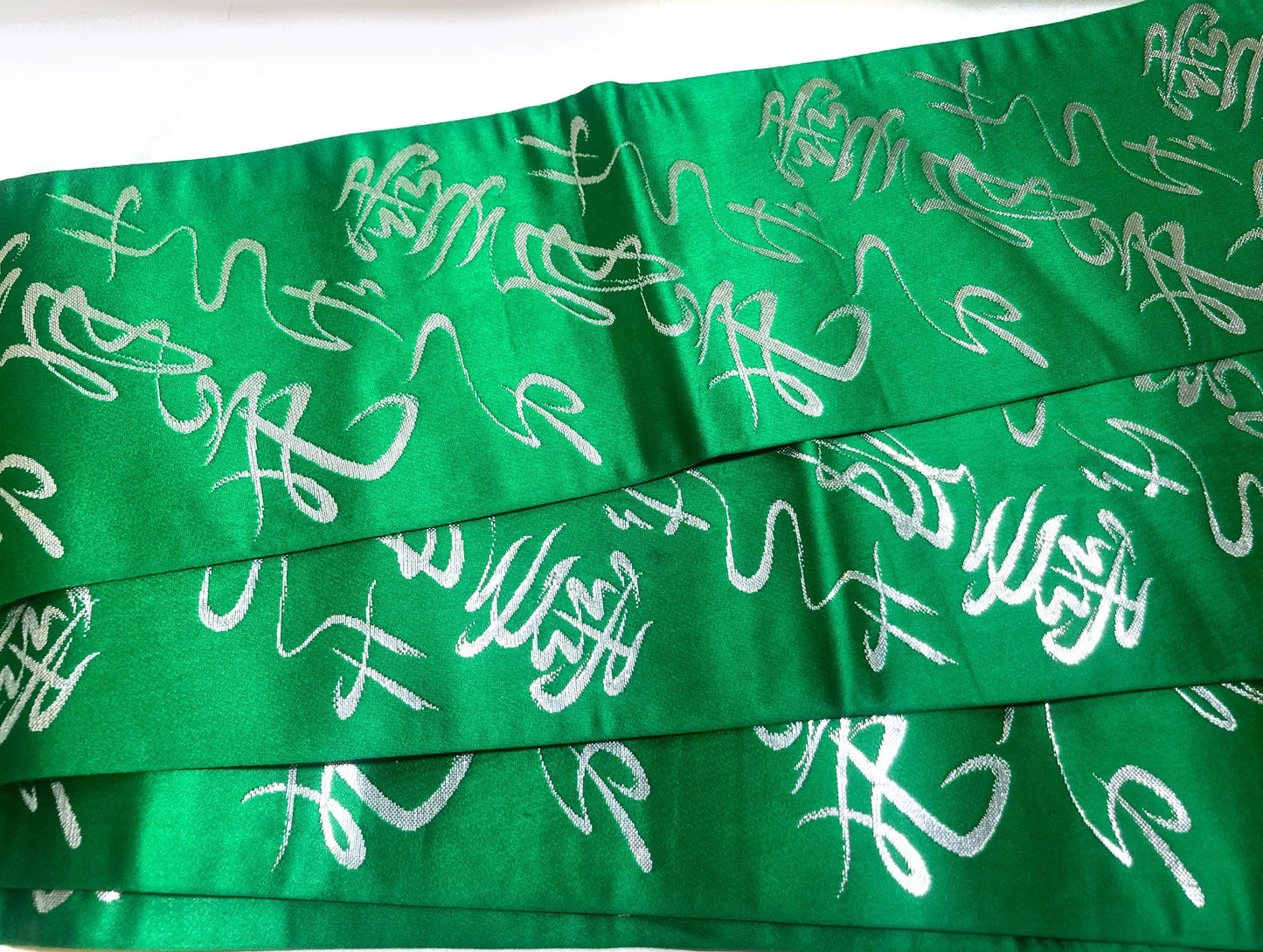 Unique hanhaba obi - green and silver text - obi for dancing