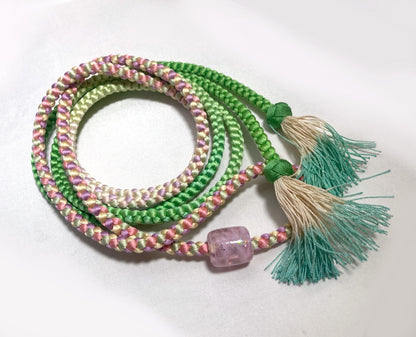 Pastel silk obijime with a glass obidome - thin belt with tassels