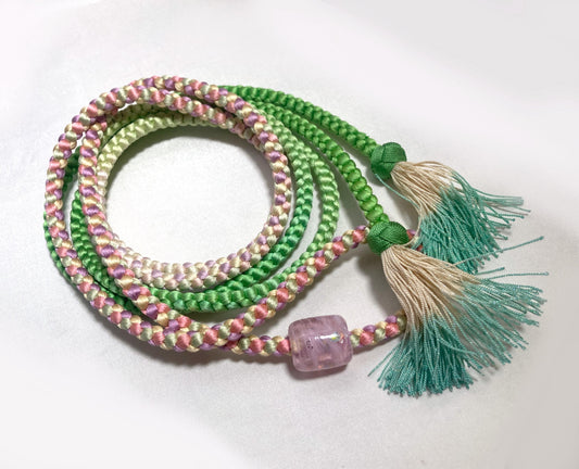 Pastel silk obijime with a glass obidome - thin belt with tassels