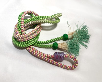Pastel silk obijime with a glass obidome - thin belt with tassels