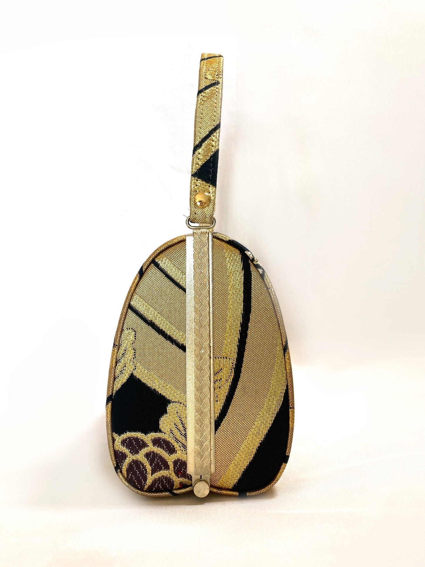Vintage kimono handbag - golden and black with colorful florals