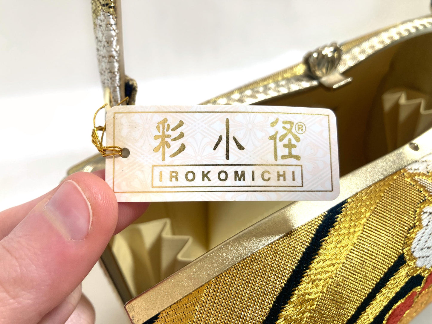 Vintage kimono handbag - golden and black with colorful florals